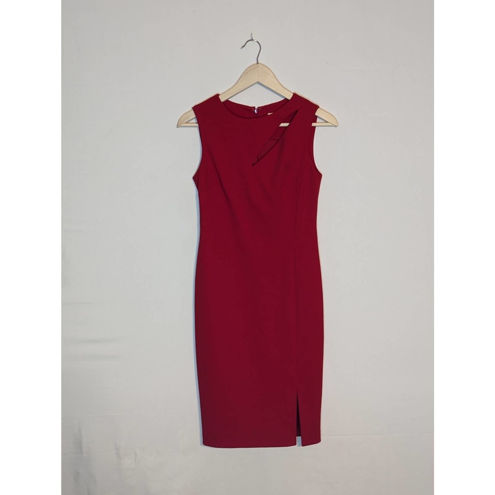 Calvin Klein red fitted cocktail dress sleeveless large keyhole womens small